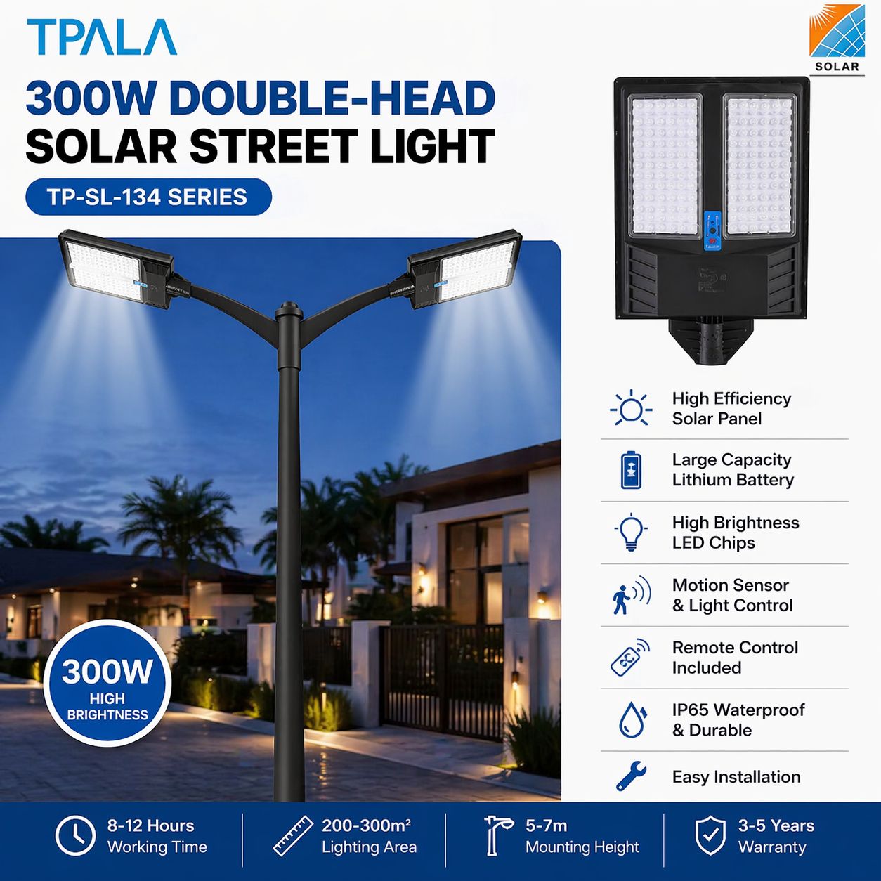 TPALA 300W Double-Head Solar Street Light