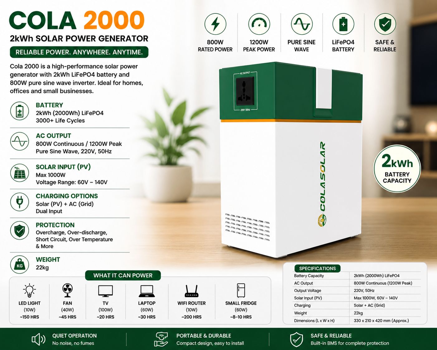 Cola 2000 – 2kWh Solar Power Generator