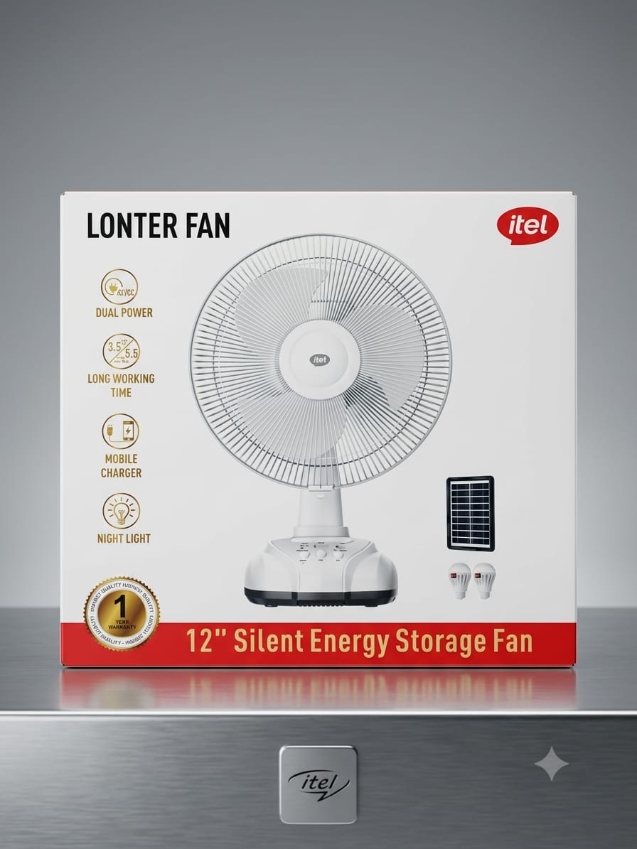 Itel 12” Solar Rechargeable Fan